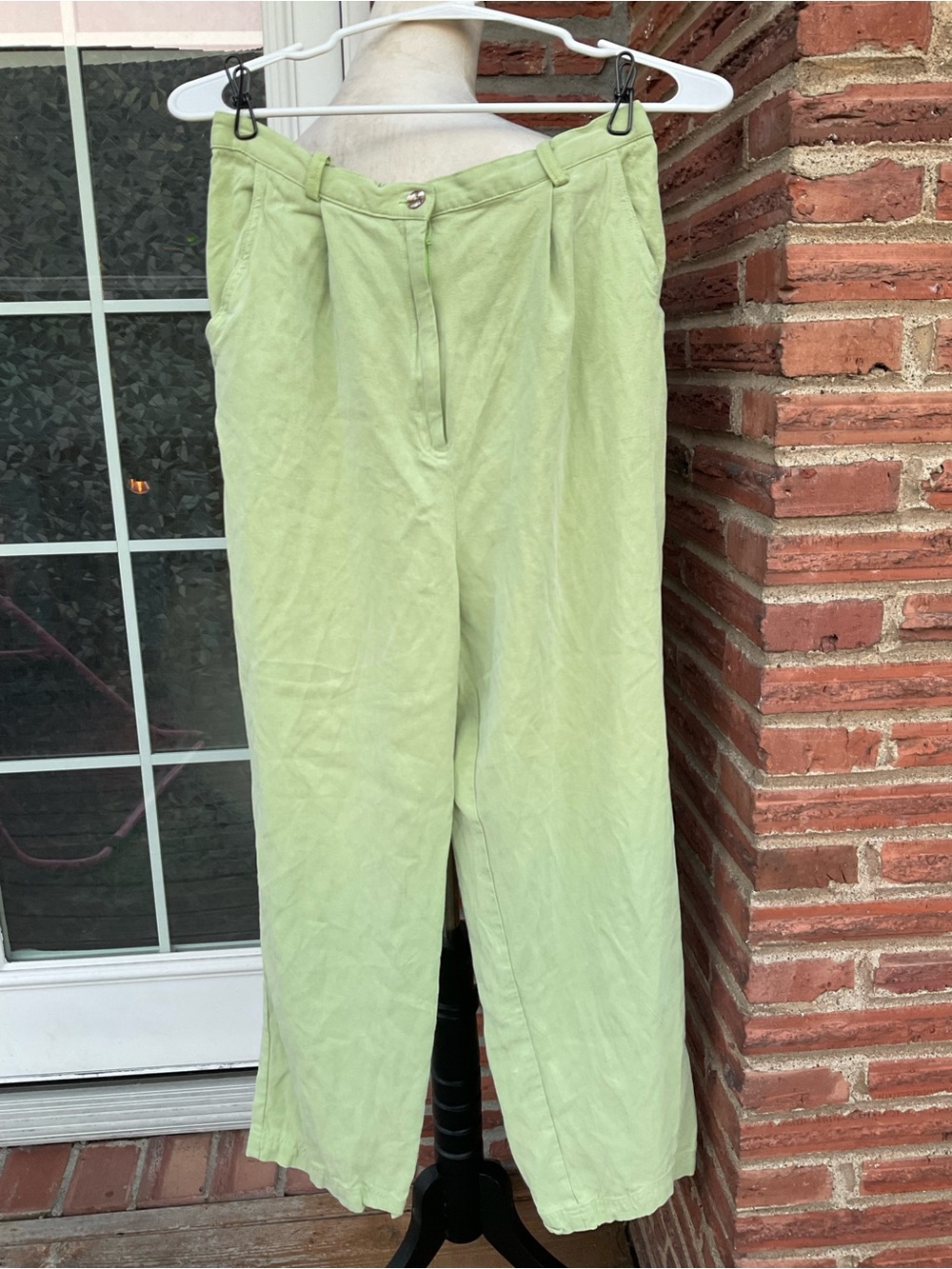 Cynthia Max Petites P-Medium Green Tencel Blend Dress Pants Pleated Straight